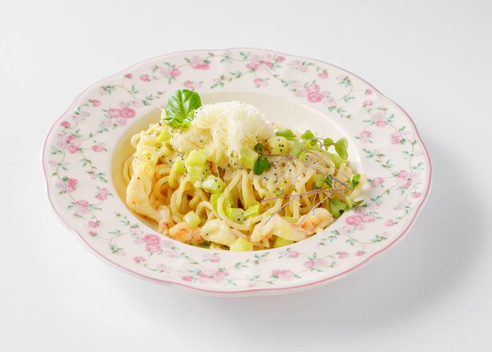 Паста Лимоне с креветками и цукини