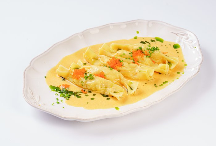 Карамелле с креветками в соусе ромеско